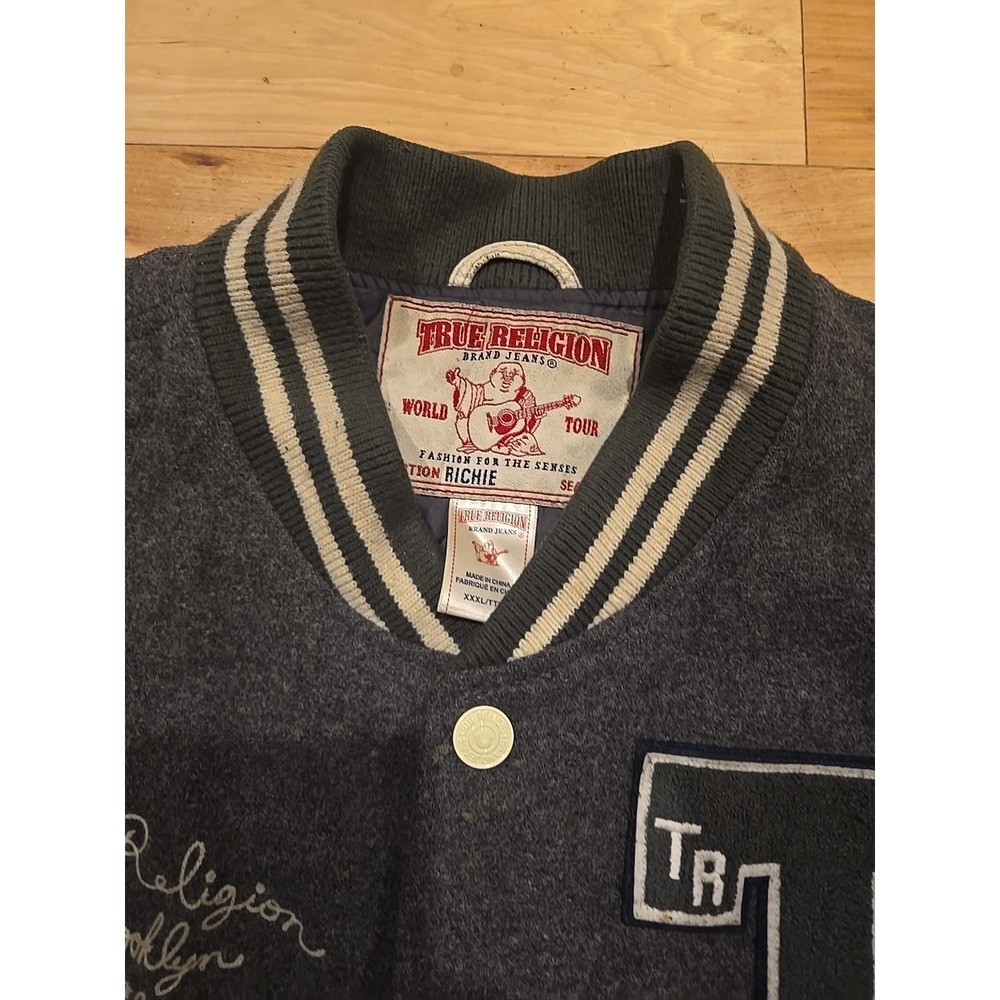 True Religion Richie Men's XXXL Letterman Varsity Jacket Brooklyn Braves Gray - Picture 5 of 7
